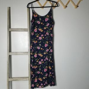 TRUE BLUE WOMEN'S SLEEVELESS DRESS NAVY WITH PINK AND ORANGE FLOWERS SIZE 13/14